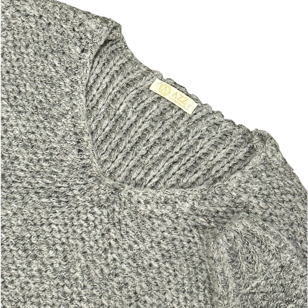 AZZ Fashion Wear Gray Marl Chunky Knit V-Neck Sweater Women Size L Popcorn Knit